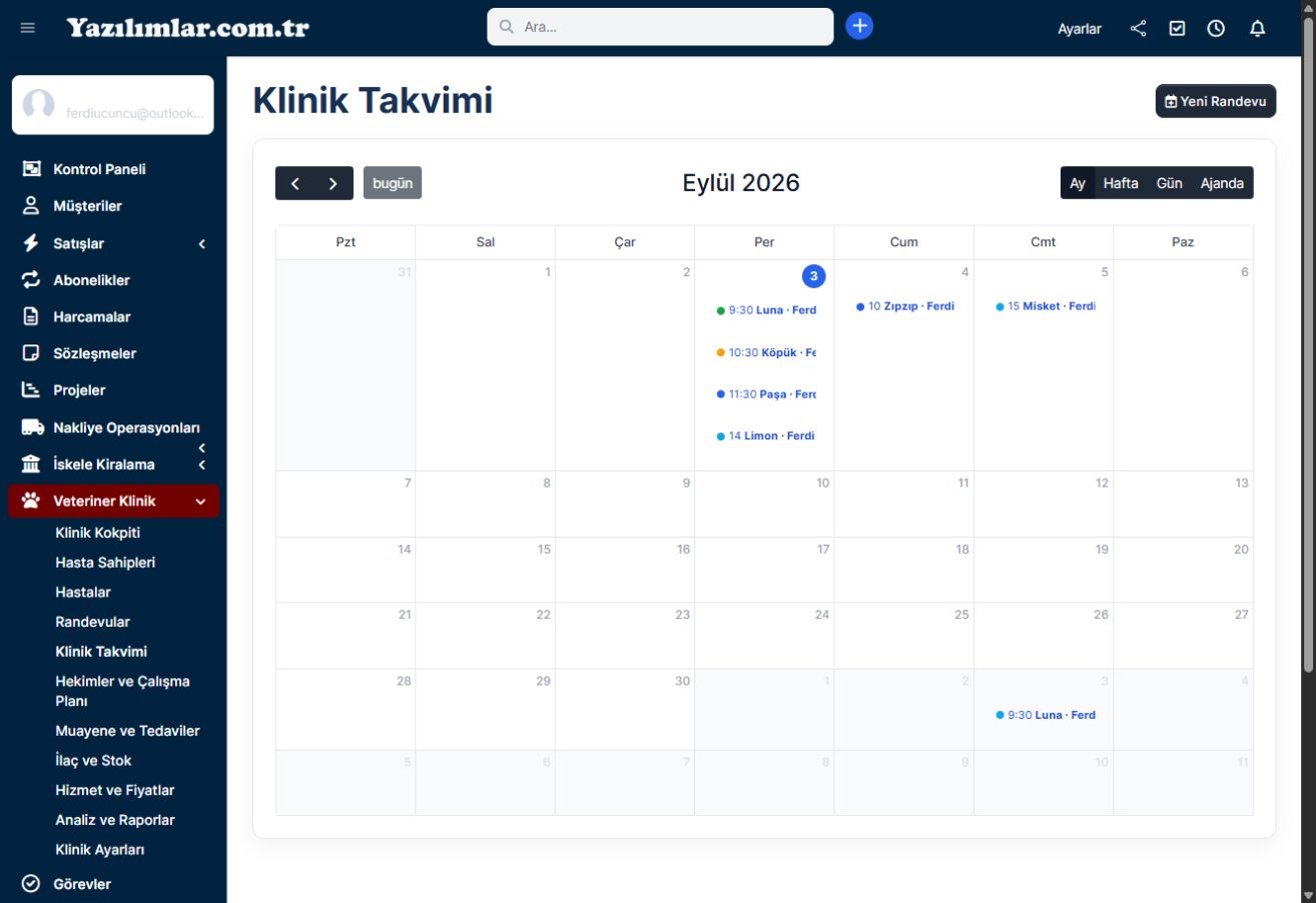 Veteriner hekim çalışma planına bağlı aylık klinik randevu takvimi
